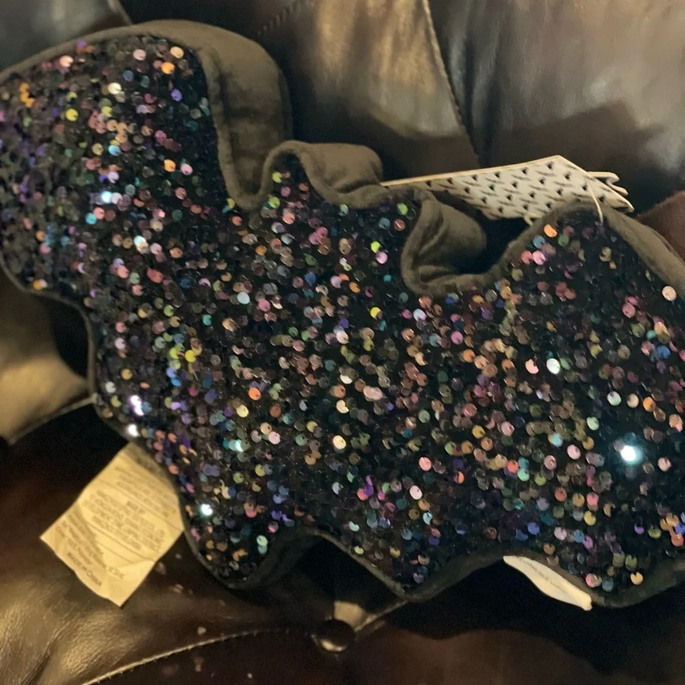 CUPCAKES AND CASHMERE NWT Sparkle Bat Black & Purple Sequin Decorative Pillow